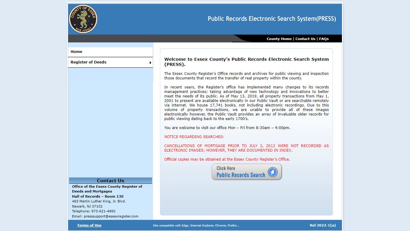 Public Records Electronic Search System - essexregister.com
